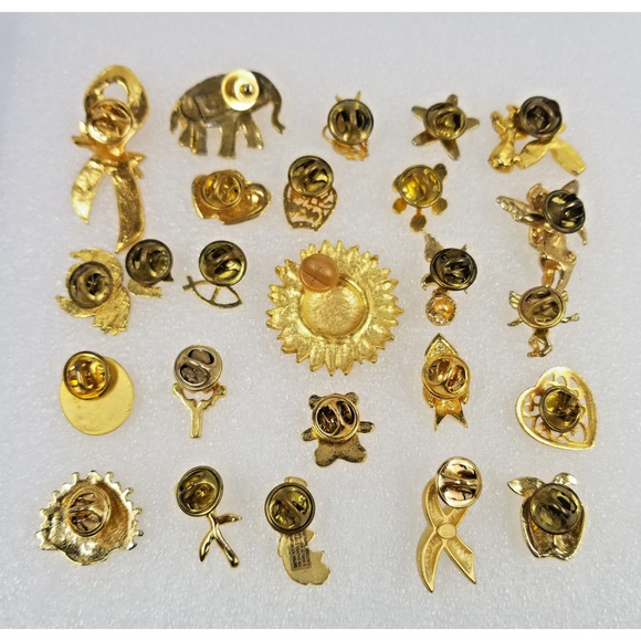 Mix Lot 25 Gold Tone Vinage Current Lapel Pins Assorted Themes Various Pinbacks - Picture 6 of 6